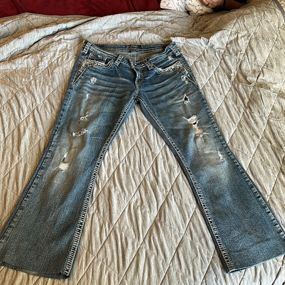 Cute silver low rise bootcut jeans sz 30 petite